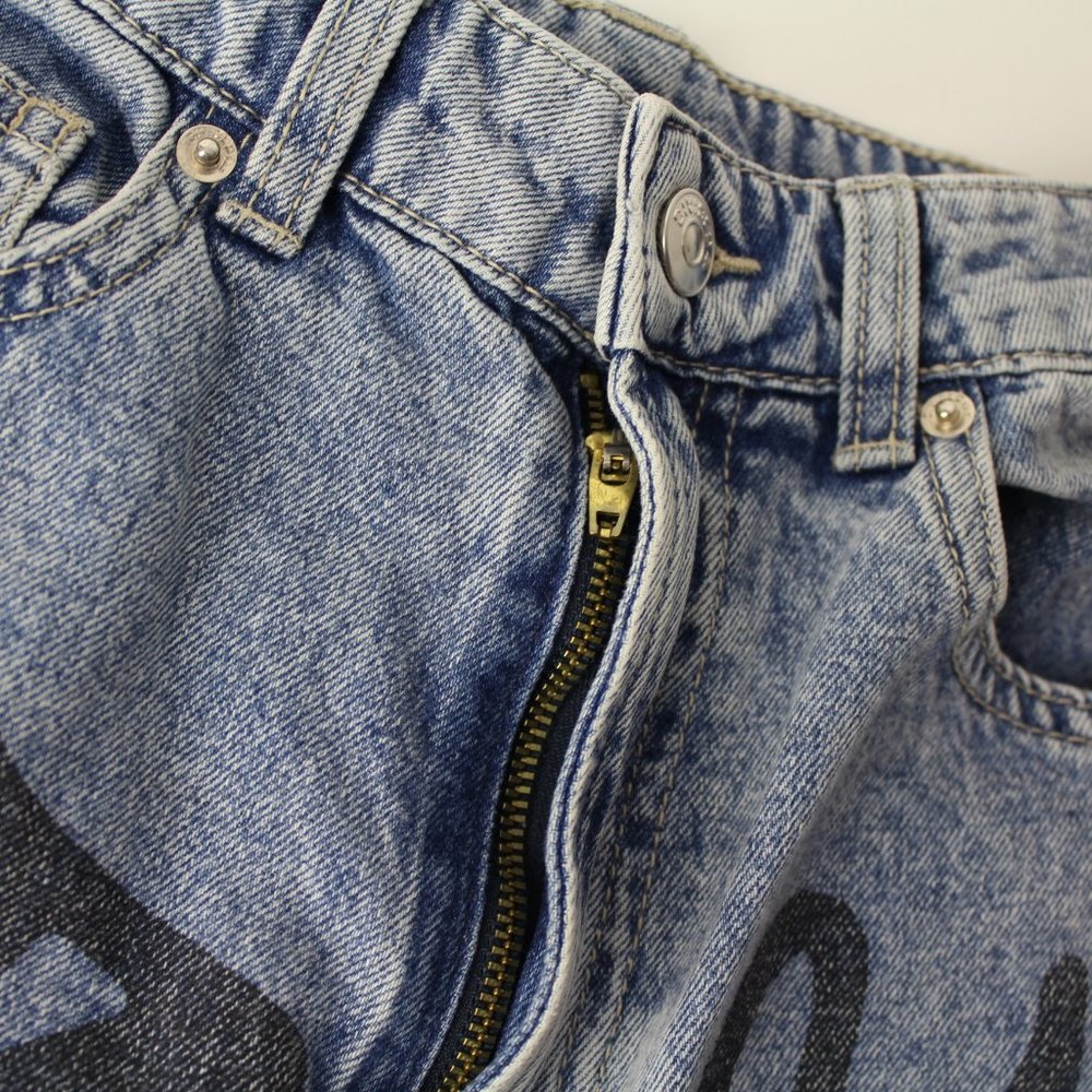H&M Graffiti ultra High Waisted Wide Leg Jeans Size 0 / inseam 32 - Picture 7 of 15
